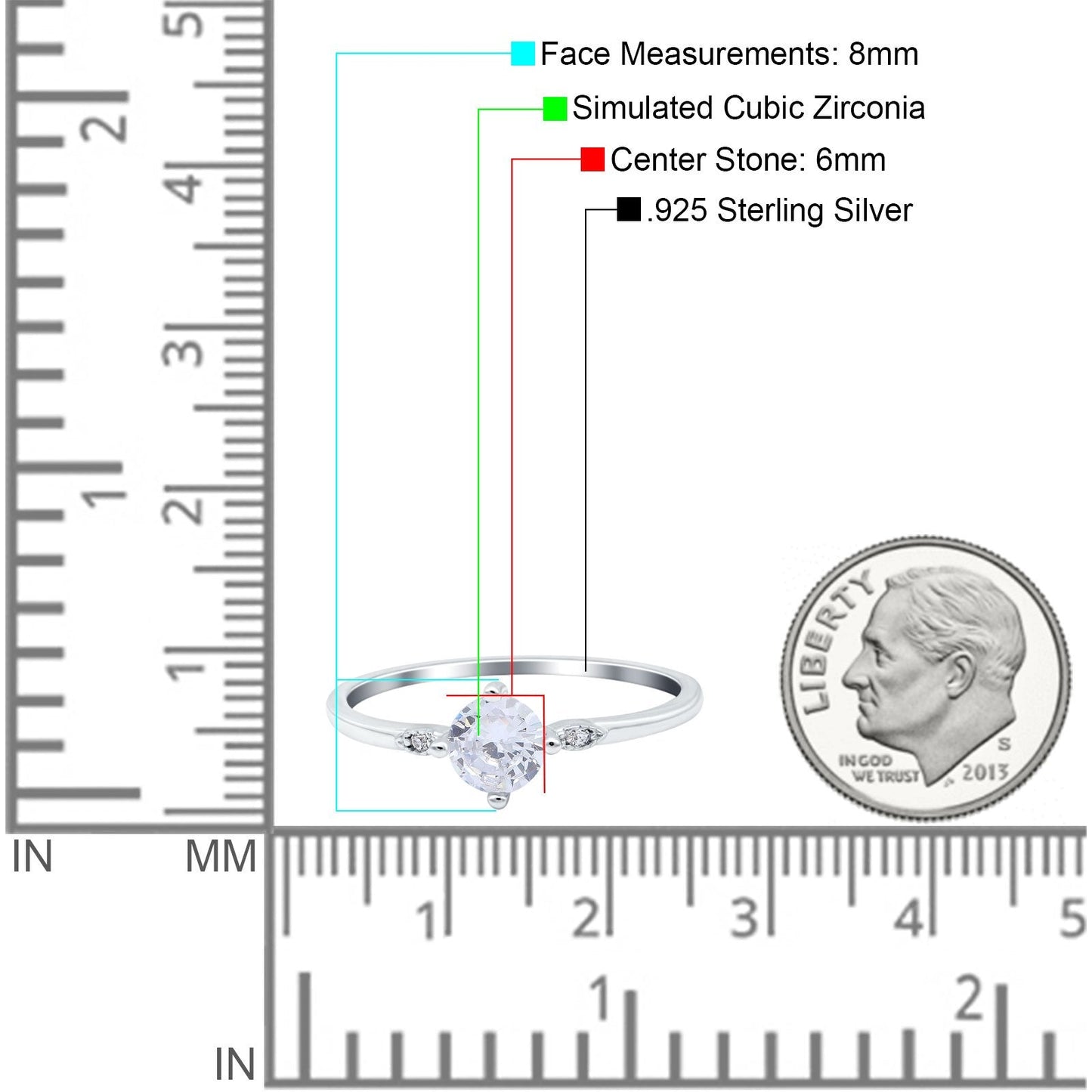 Three Stone Art Deco Engagement Ring Round Simulated Cubic Zirconia