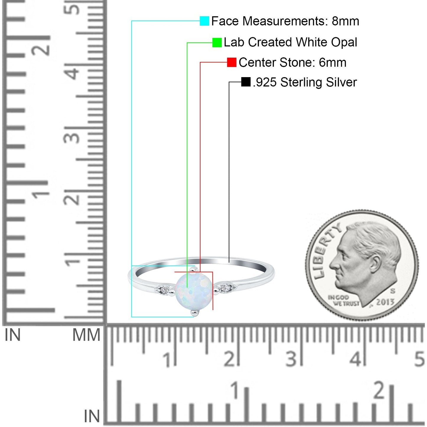 Three Stone Art Deco Engagement Ring Round Lab Created White Opal