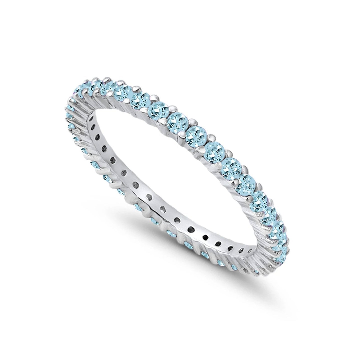 Full Eternity Wedding Band Round Simulated Aquamarine CZ Ring