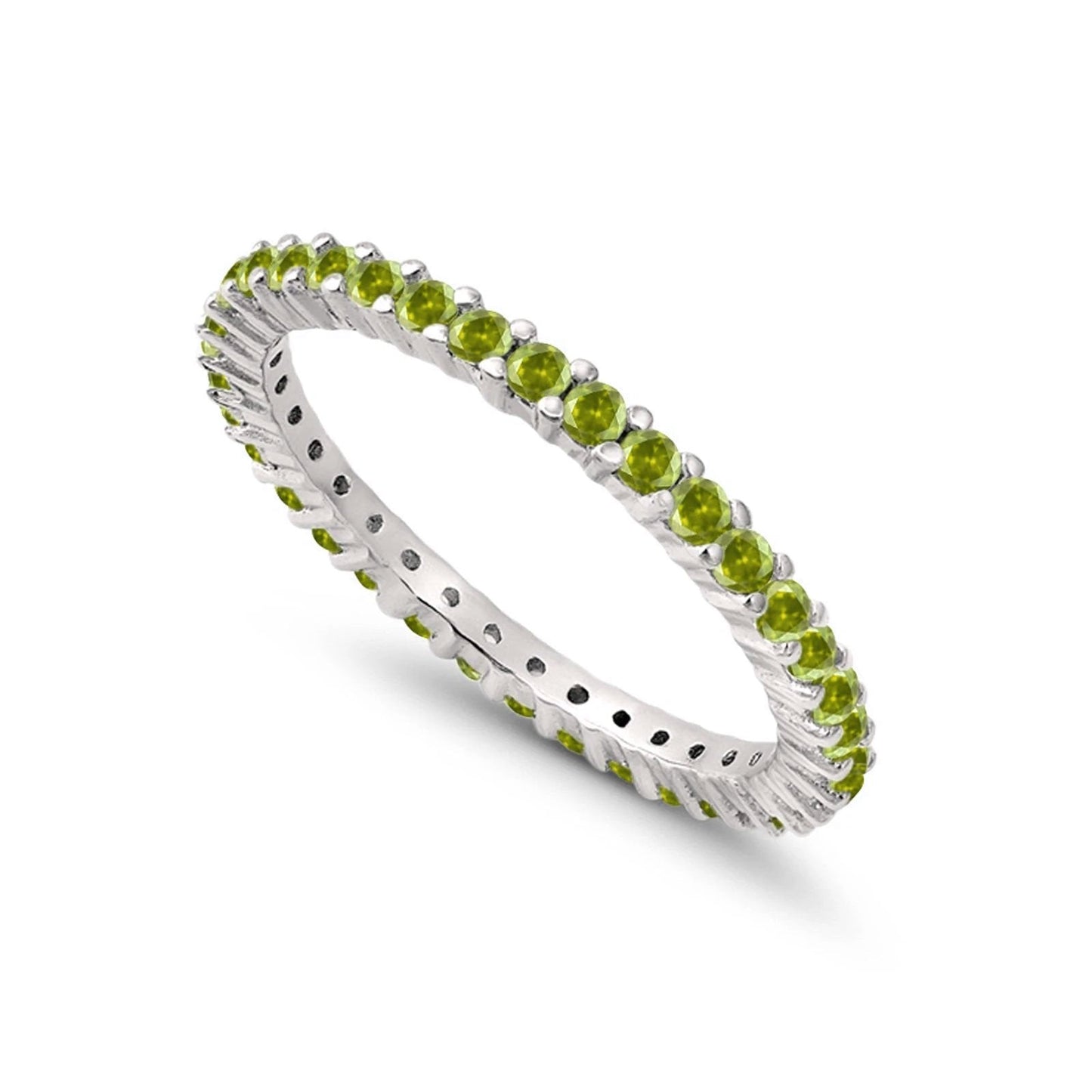 Full Eternity Wedding Round Simulated Peridot CZ Ring