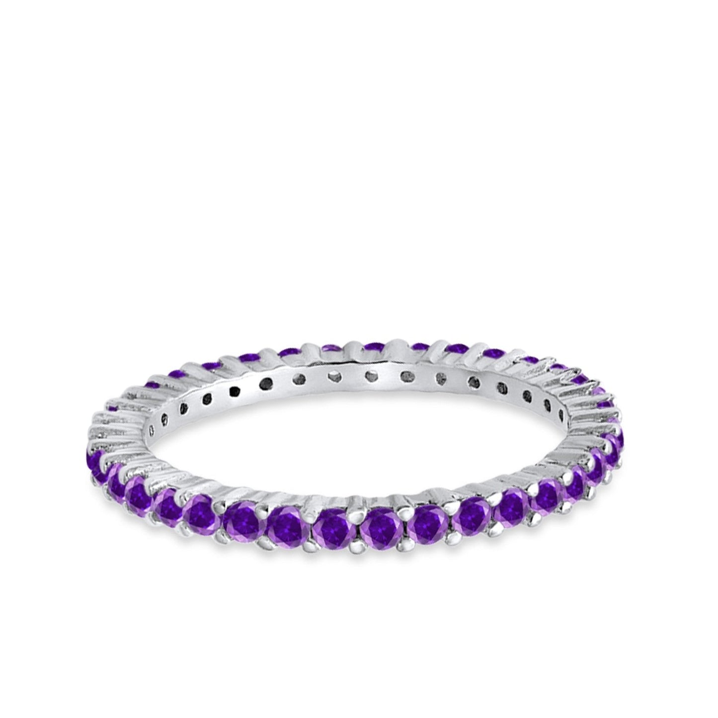 Full Eternity Wedding Band Round Simulated Amethyst CZ Ring