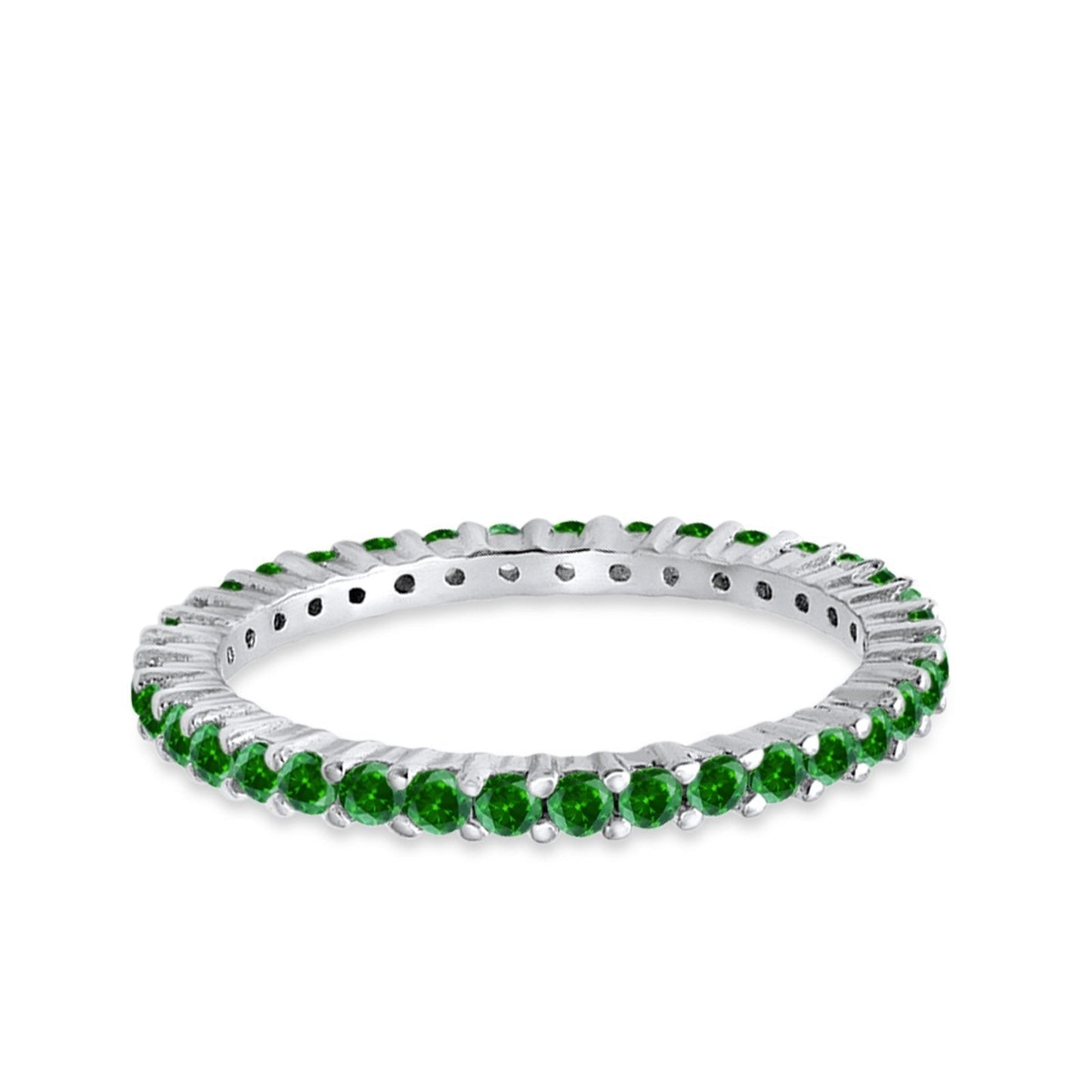 Full Eternity Wedding Band Round Simulated Green Emerald CZ Ring