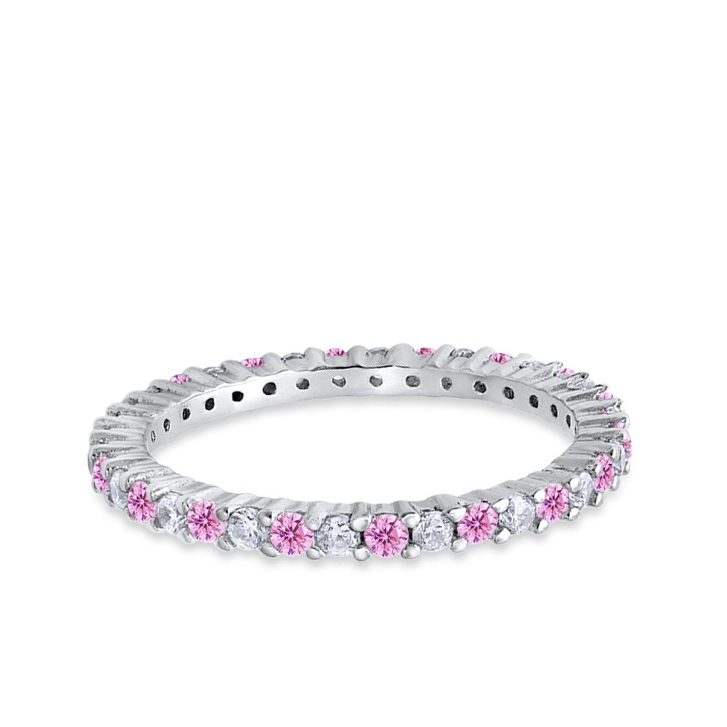 Full Eternity Wedding Band Round Simulated Pink Cubic Zirconia Ring