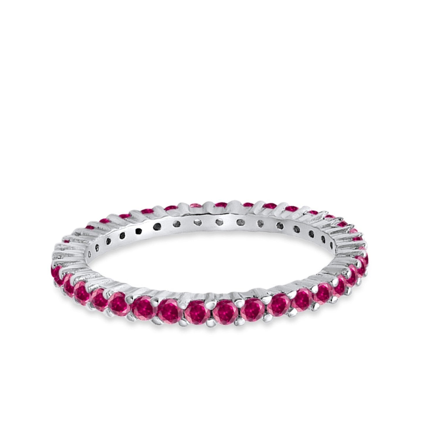 Full Eternity Wedding Band Round Simulated Ruby CZ Ring