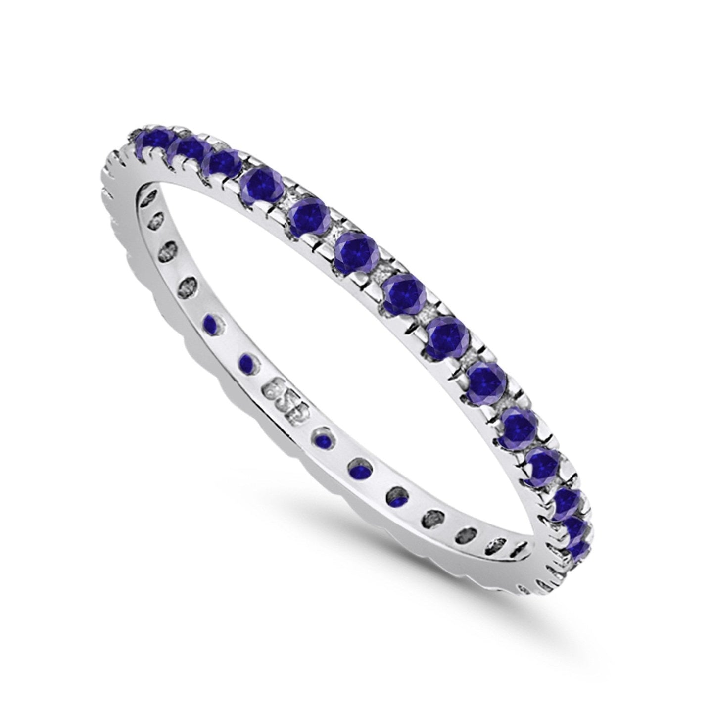 Stackable Ring Round Eternity Simulated Blue Sapphire CZ