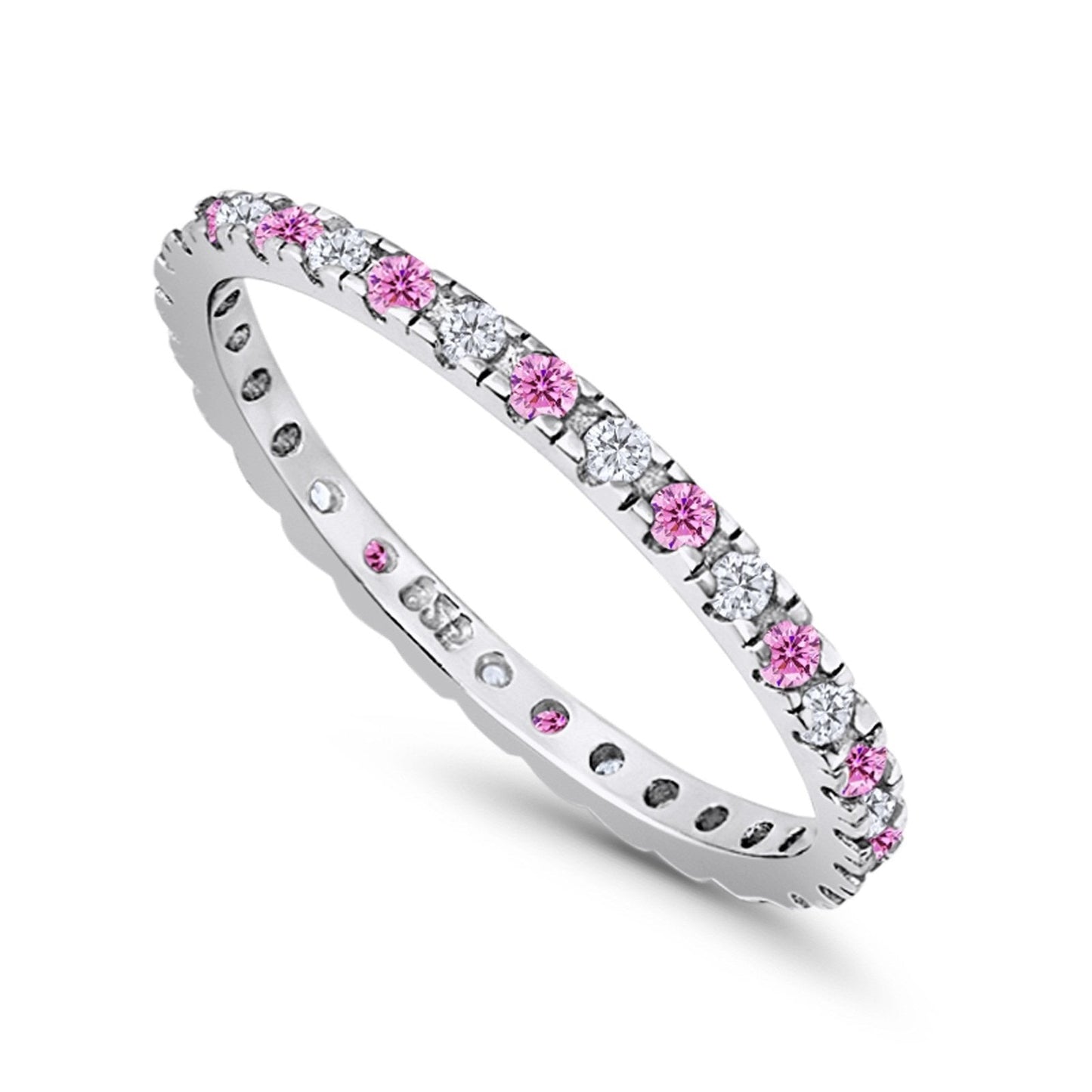 Stackable Ring Round Eternity Simulated Pink & Clear CZ