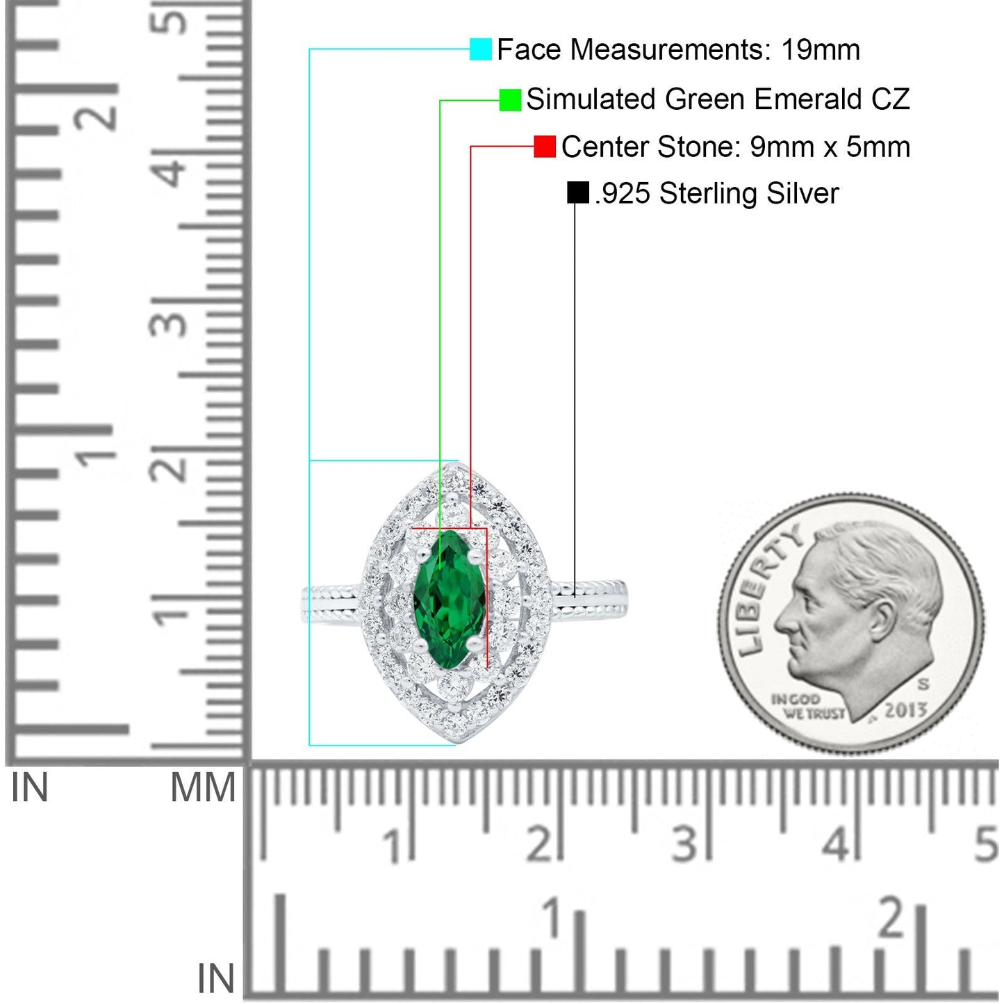 Marquise Vintage Halo Wedding Ring Simulated Green Emerald CZ