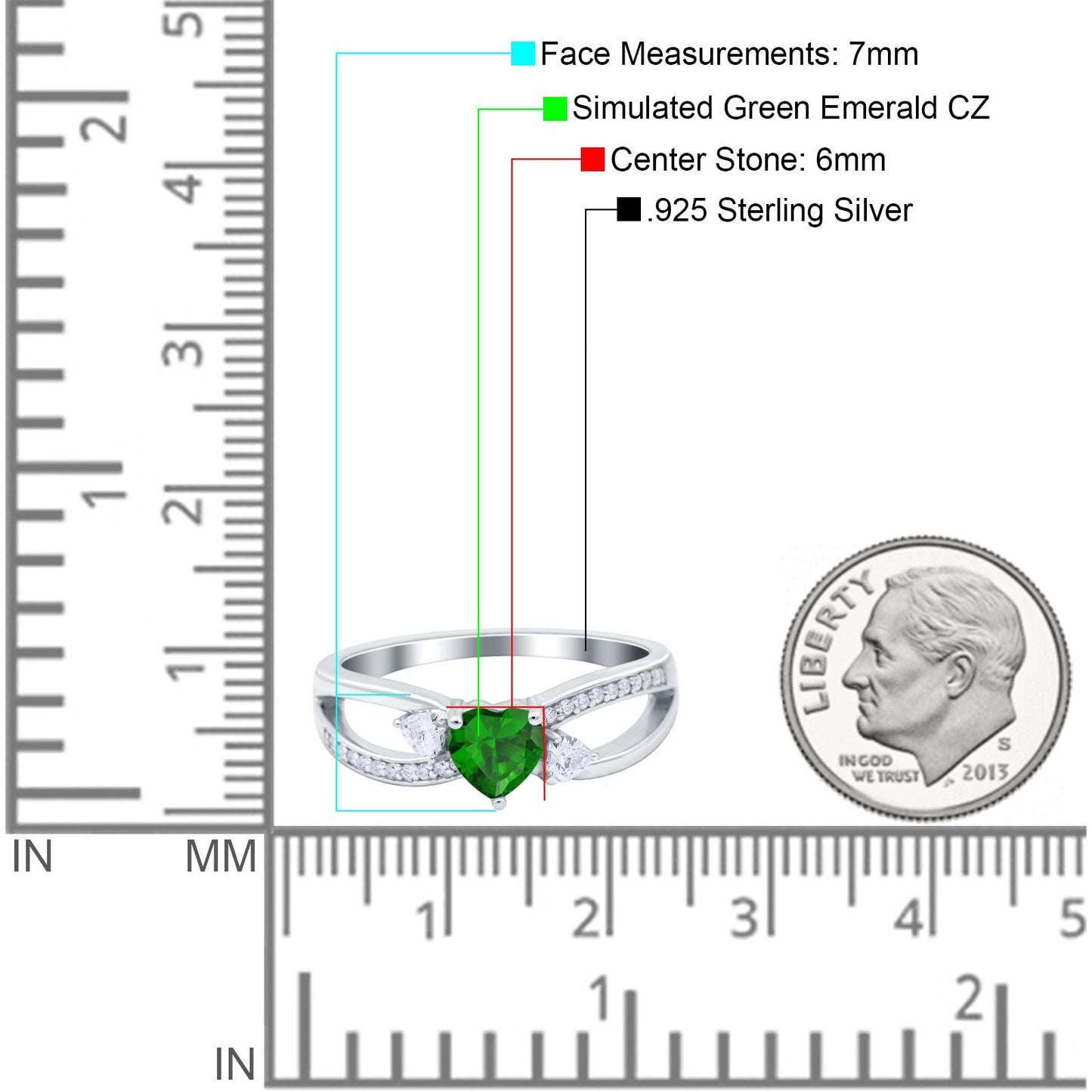 Heart Art Deco Simulated Green Emerald CZ Engagement Promise Ring