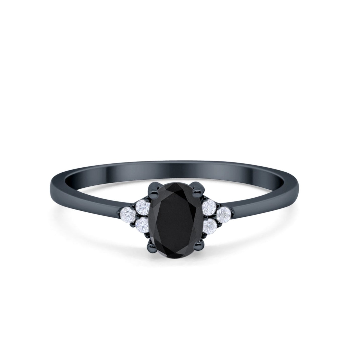 Art Deco Oval Black Tone, Simulated Black CZ Engagement Ring