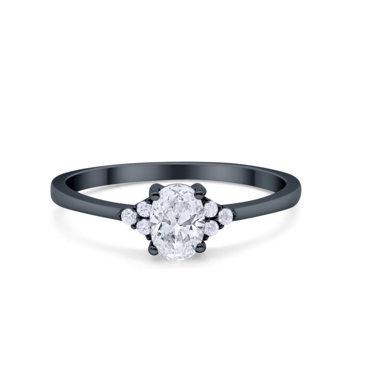 Art Deco Oval Black Tone, Simulated Cubic Zirconia Engagement Ring