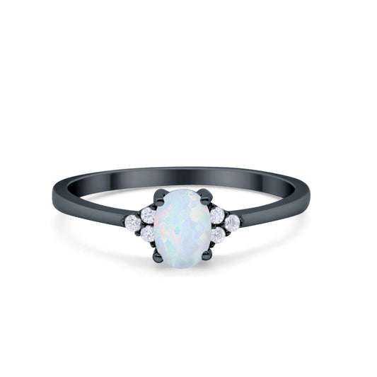 Art Deco Oval Black Tone, Lab Created White Opal Engagement Ring