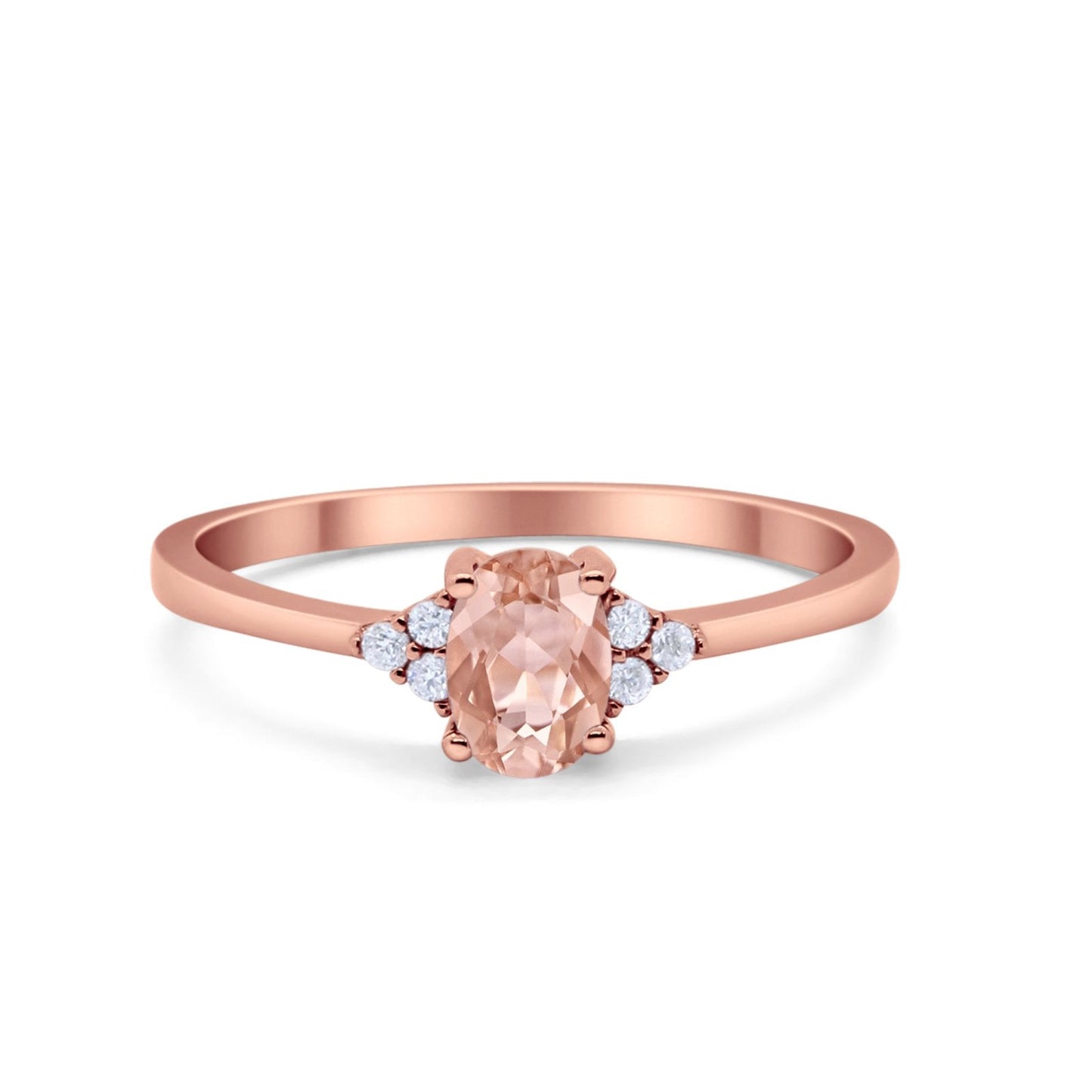 Art Deco Oval Rose Tone, Simulated Morganite CZ Engagement Ring