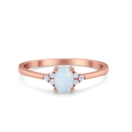 Art Deco Oval Rose Tone, Created White Opal Engagement Ring