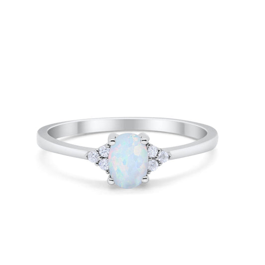 Art Deco Oval Lab Created White Opal Engagement Ring