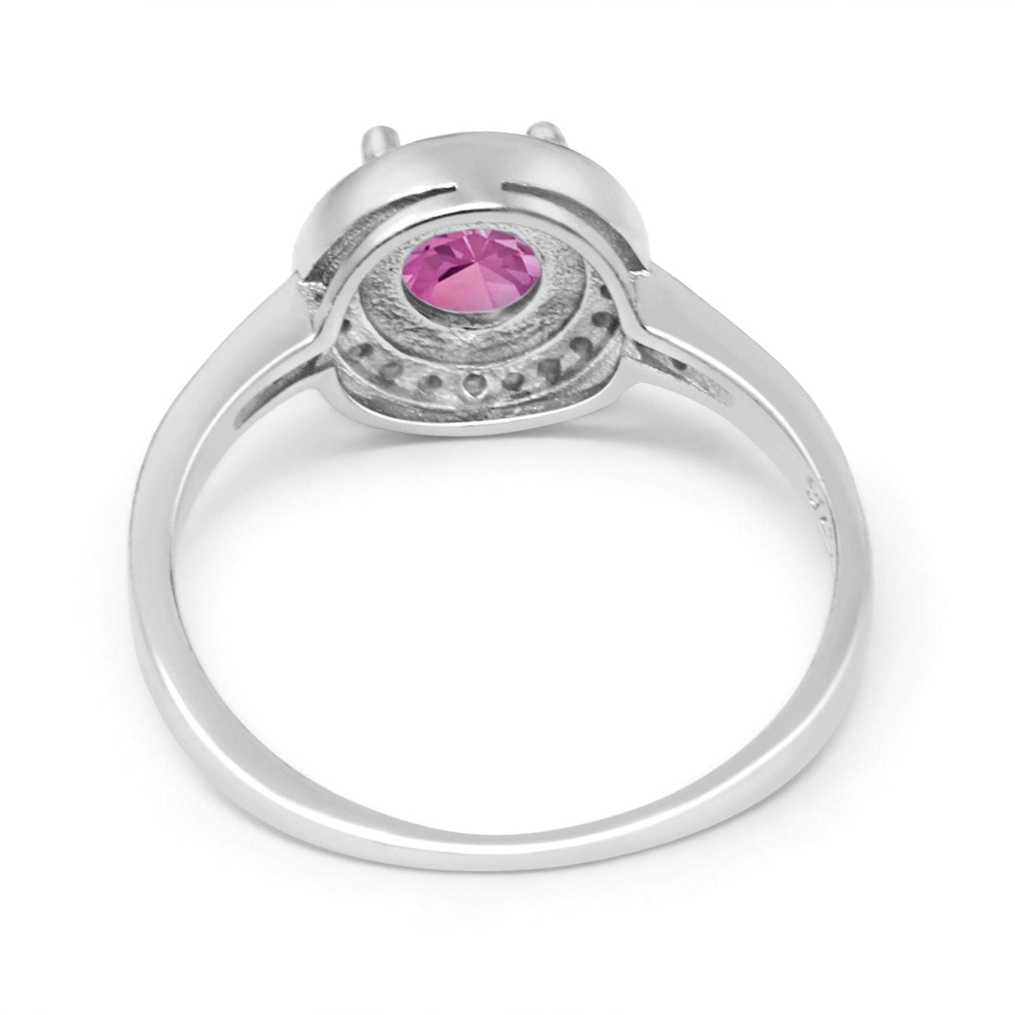 Halo Art Deco Wedding Engagement Ring Round Simulated Pink CZ