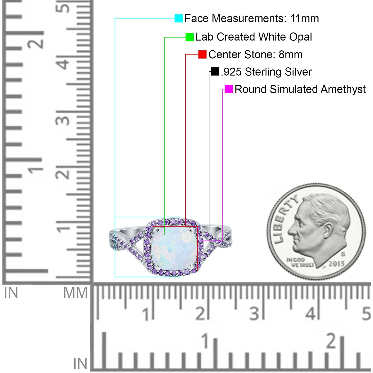 Cushion Wedding Ring Lab Created White Opal