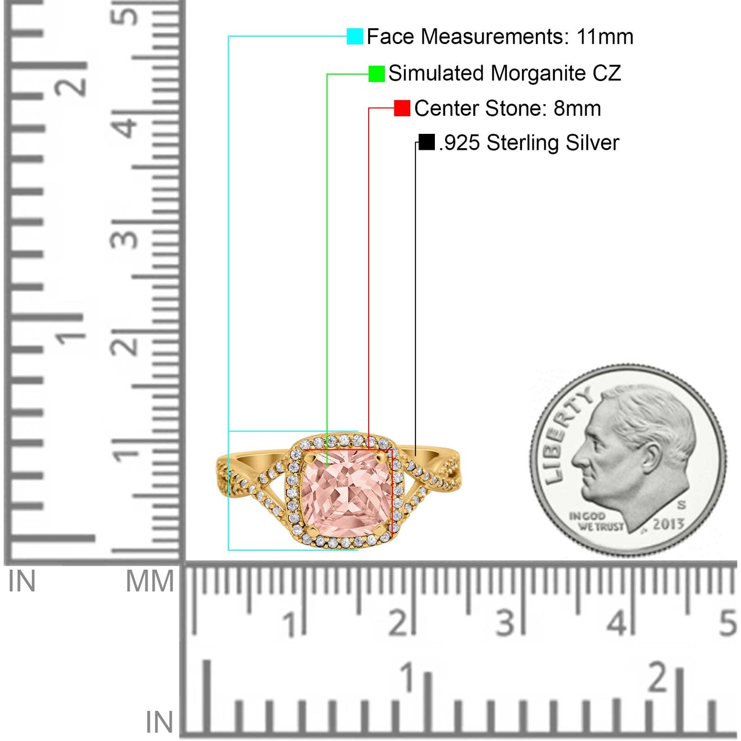 Halo Infinity Shank Engagement Ring Cushion Yellow Tone, Simulated Morganite CZ