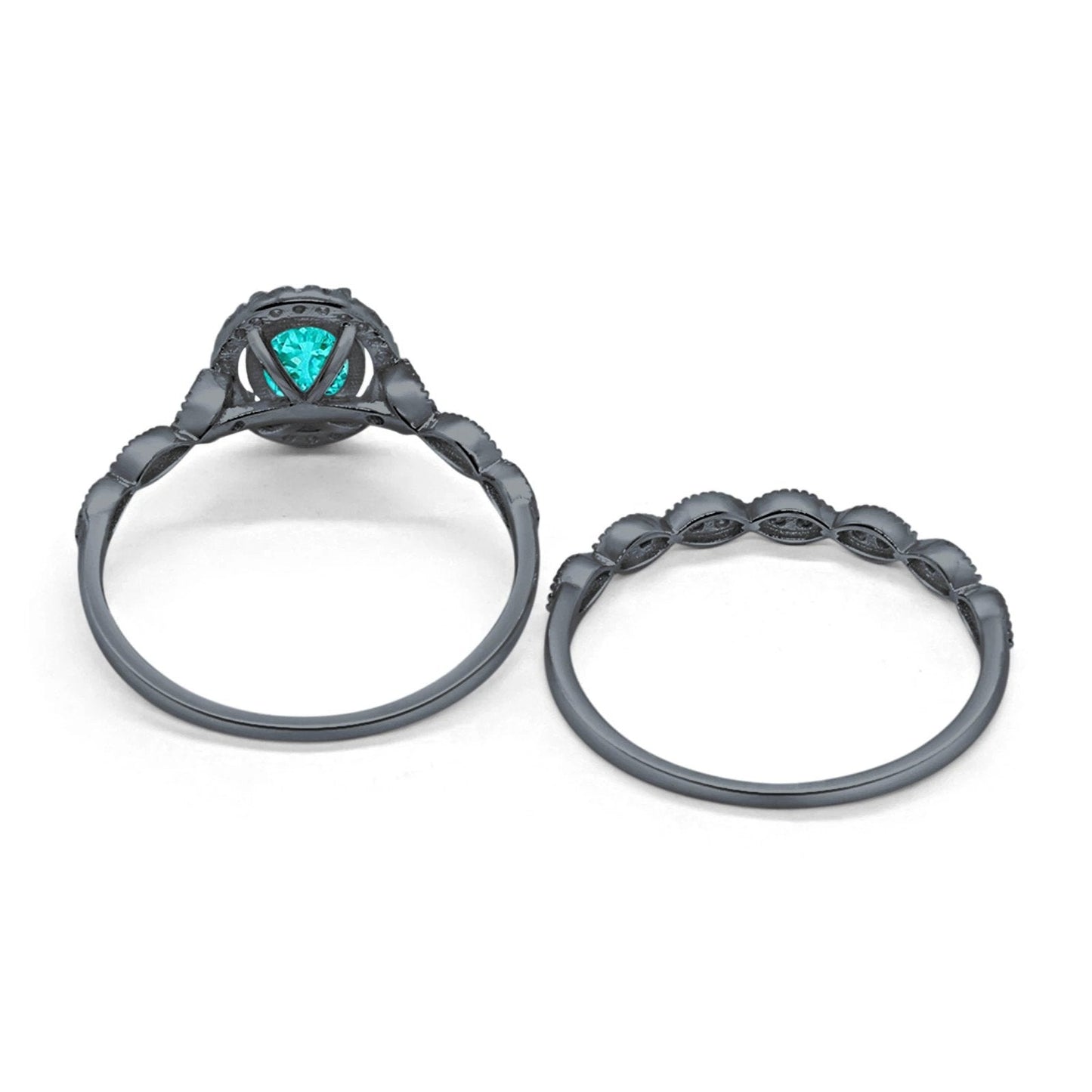 Halo Bridal Set Piece Oval Black Tone, Simulated Paraiba Tourmaline CZ Ring