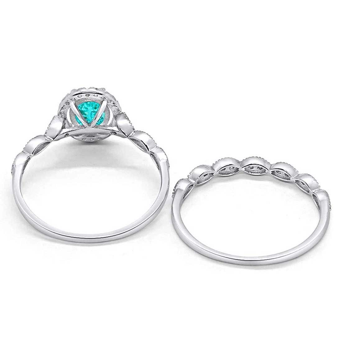 Halo Oval Art Deco Simulated Paraiba Tourmaline CZ Ring