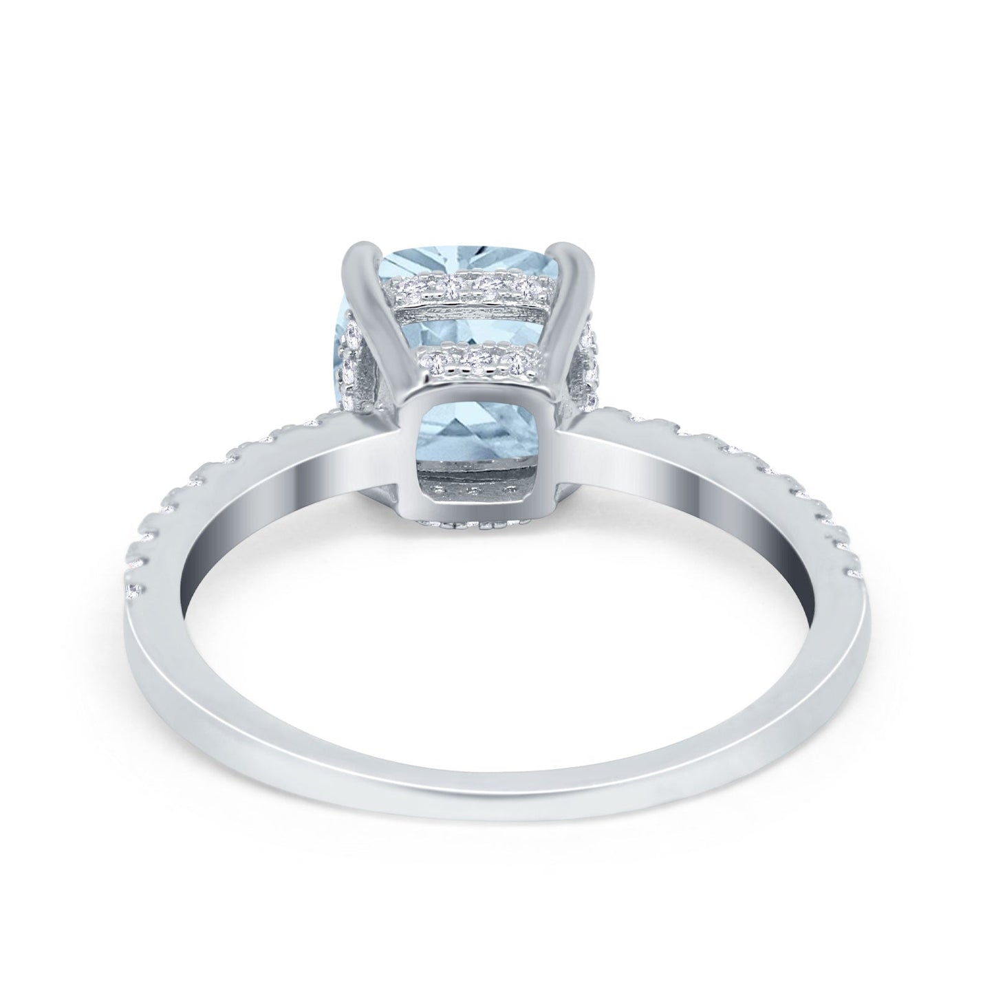 Vintage Cushion Cut Engagement Ring Simulated Aquamarine CZ