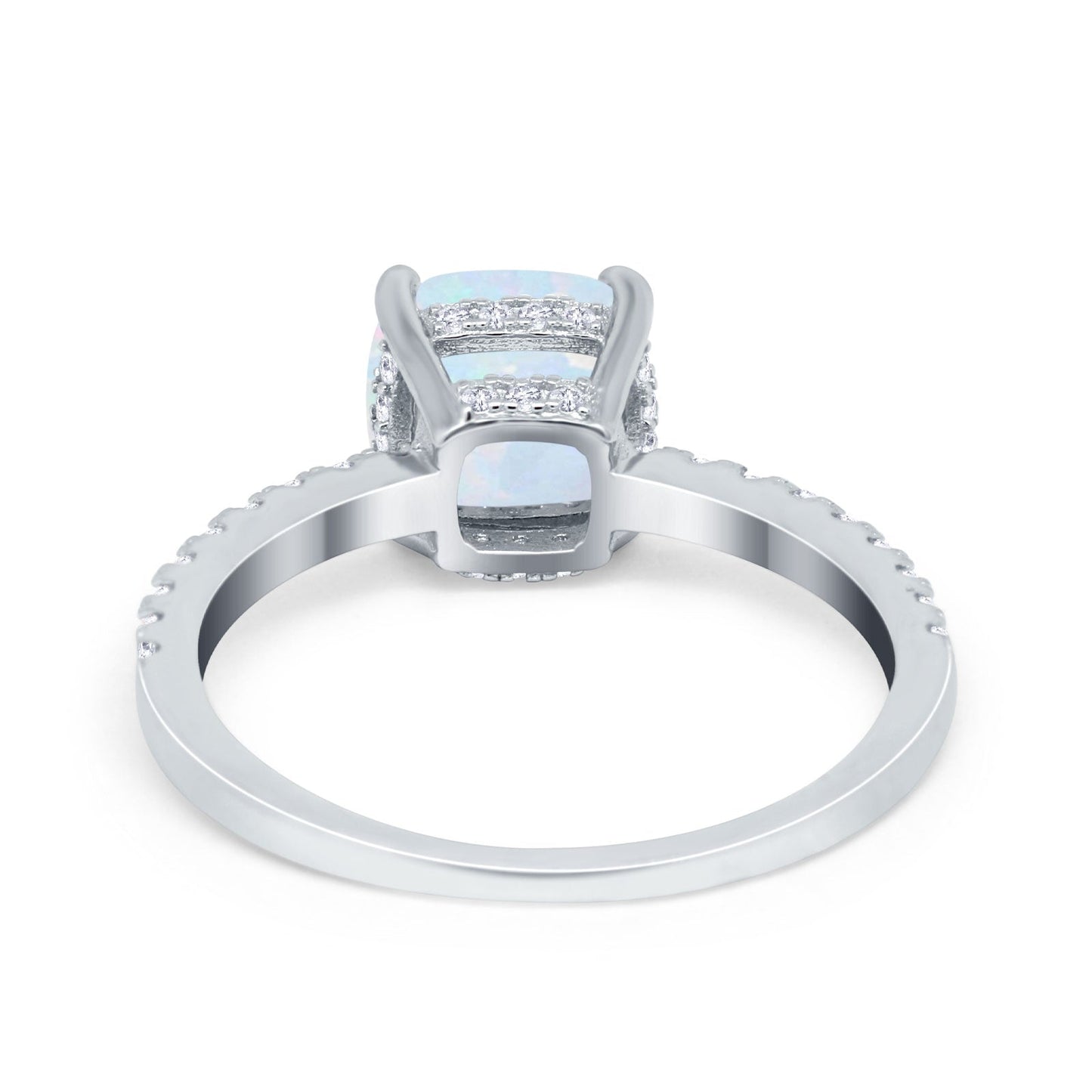 Vintage Cushion Cut Engagement Ring Lab Created White Opal