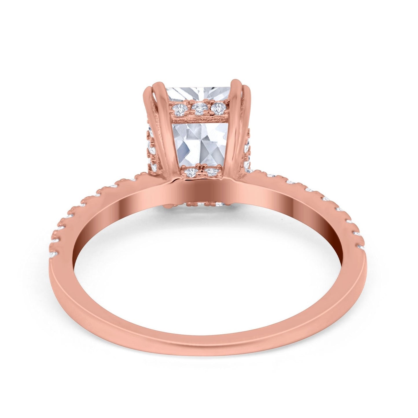 Art Deco Radiant  Rose Tone Simulated CZ Engagement Ring