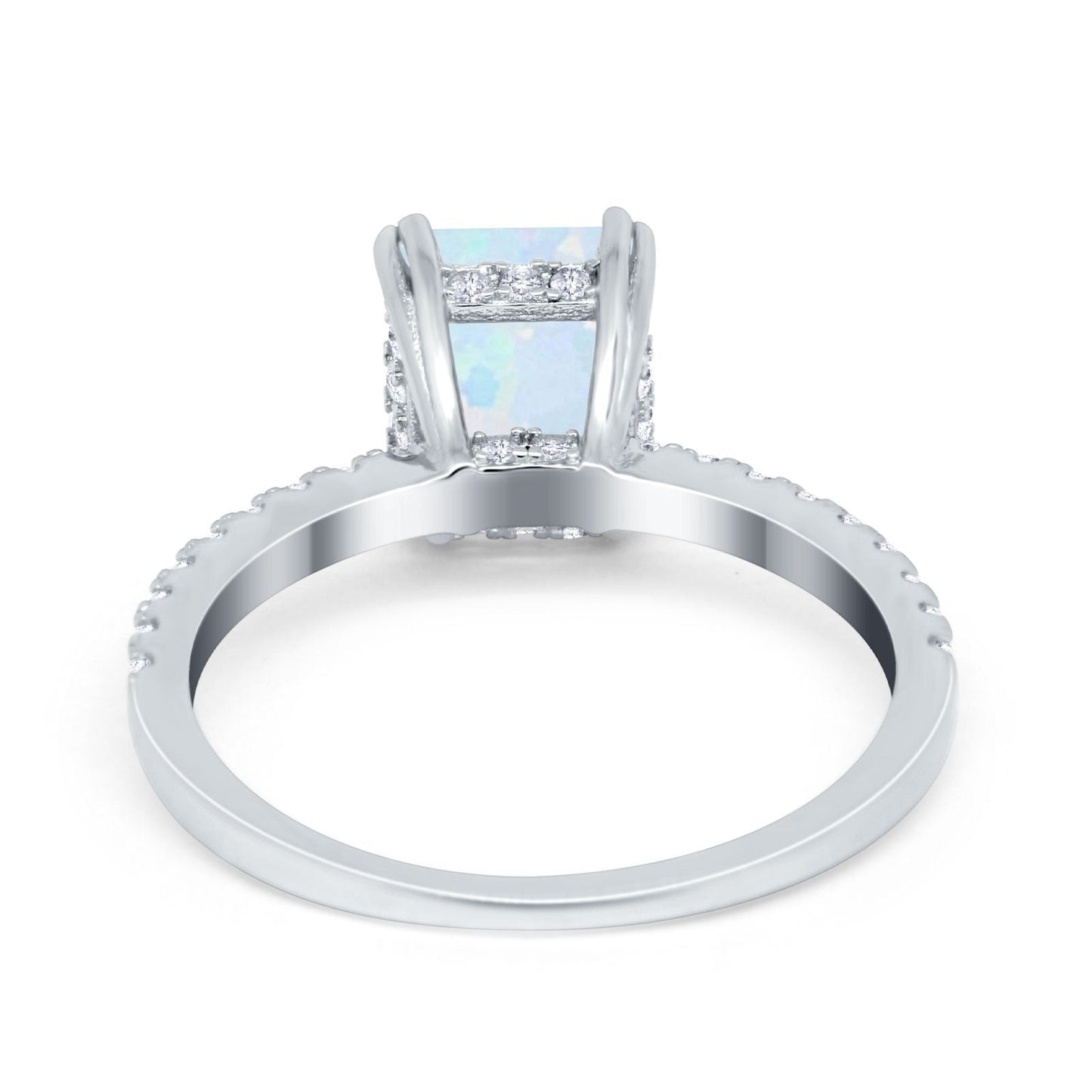 Art Deco Radiant Cut Lab Created White Opal Engagement Ring