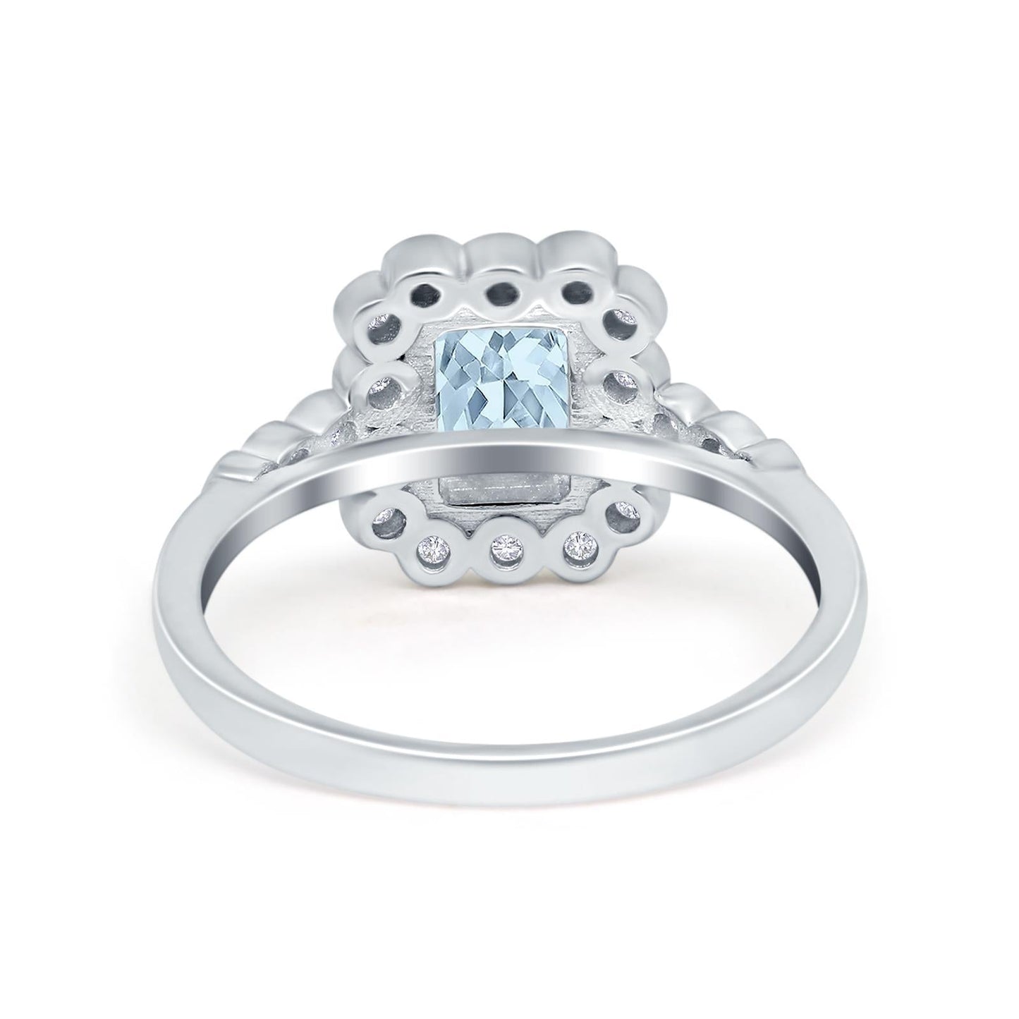 Halo Radiant Cut Wedding Ring Simulated Aquamarine CZ