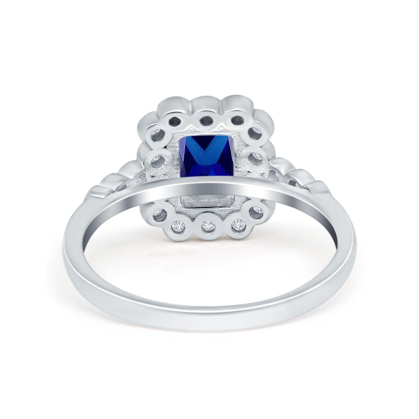 Halo Radiant Cut Wedding Ring Simulated Blue Sapphire CZ