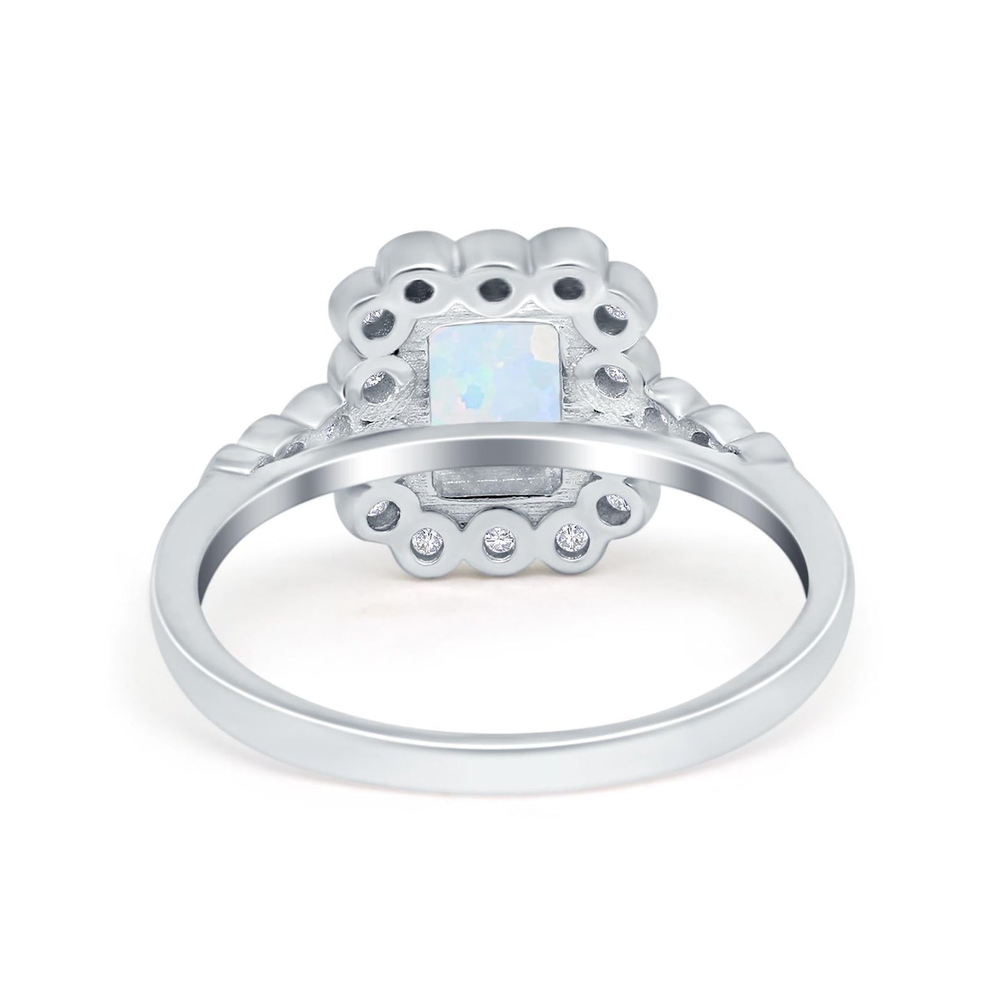 Halo Radiant Cut Wedding Ring Lab Created White Opal