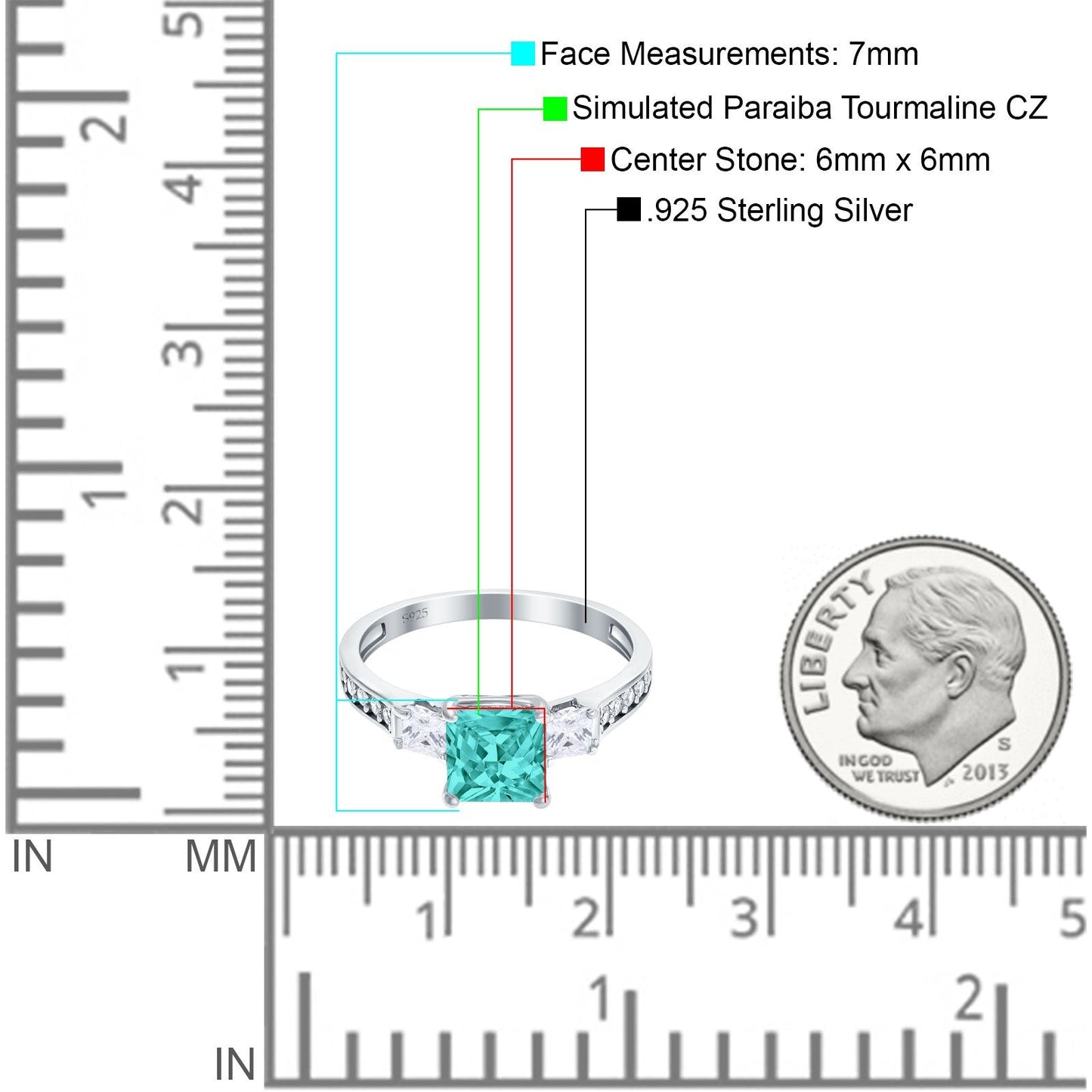 Princess Cut Art Deco Wedding Ring Simulated Paraiba Tourmaline CZ