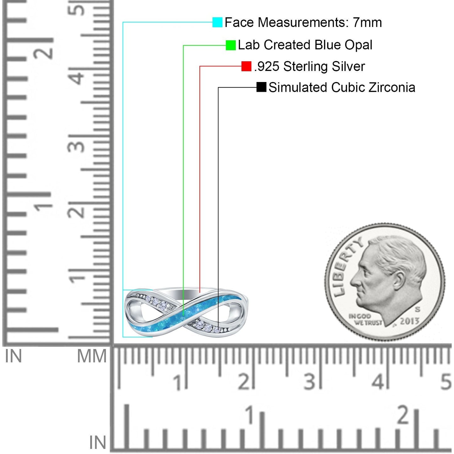 Infinity Ring Lab Created Blue Opal Round Simulated Cubic Zirconia