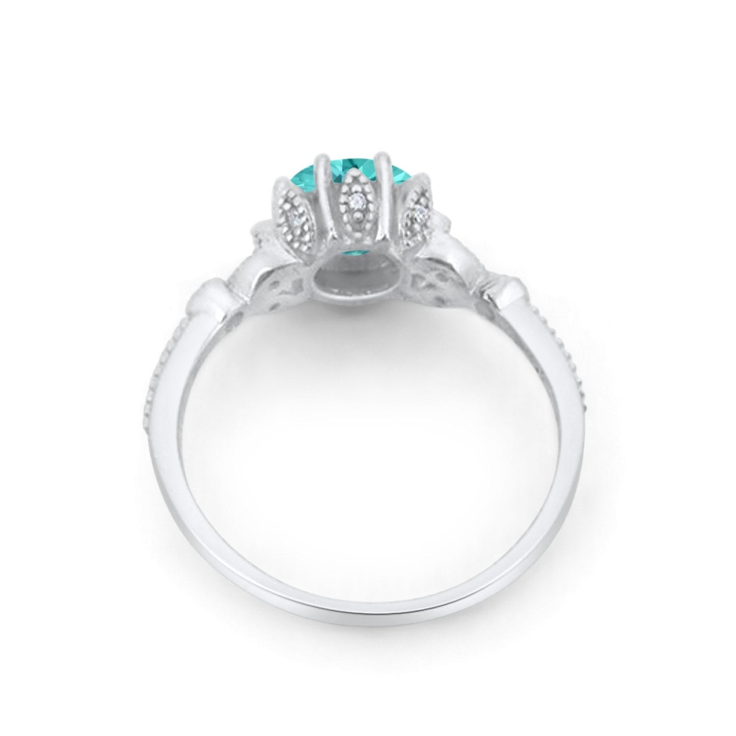 Art Deco Fashion Ring Round Simulated Paraiba Tourmaline CZ