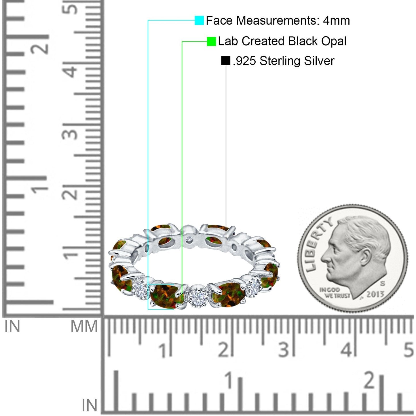 Full Eternity Stackable Band Ring Oval Lab Created Black Opal