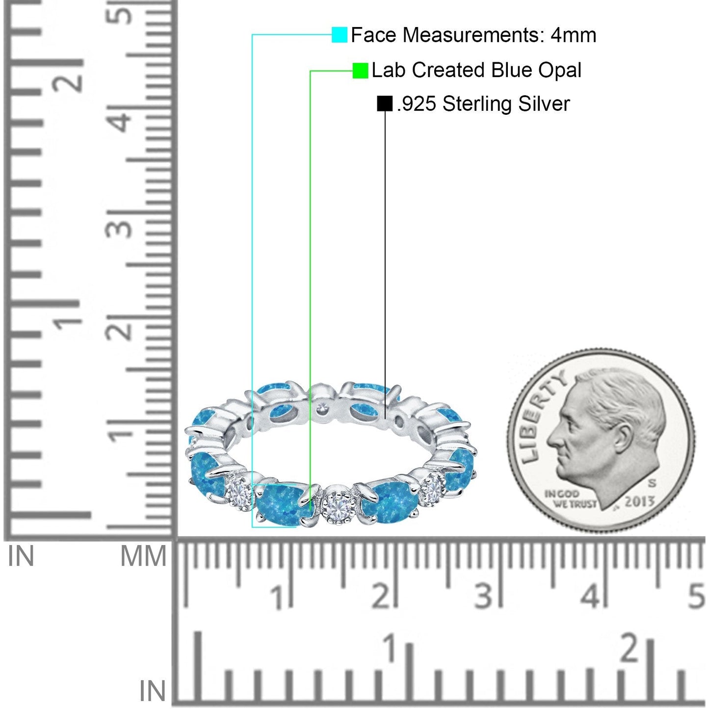 Full Eternity Stackable Band Ring Oval Lab Created Blue Opal