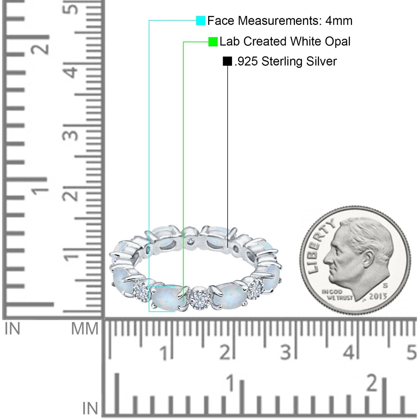 Full Eternity Stackable Band Ring Oval Lab Created White Opal