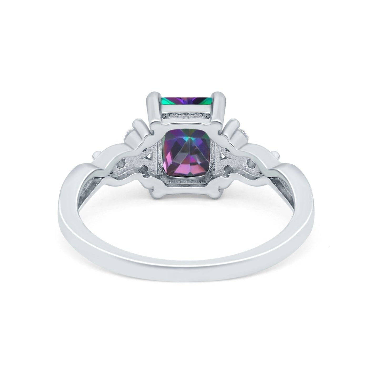 Emerald Cut Wedding Bridal Ring Simulated Rainbow CZ