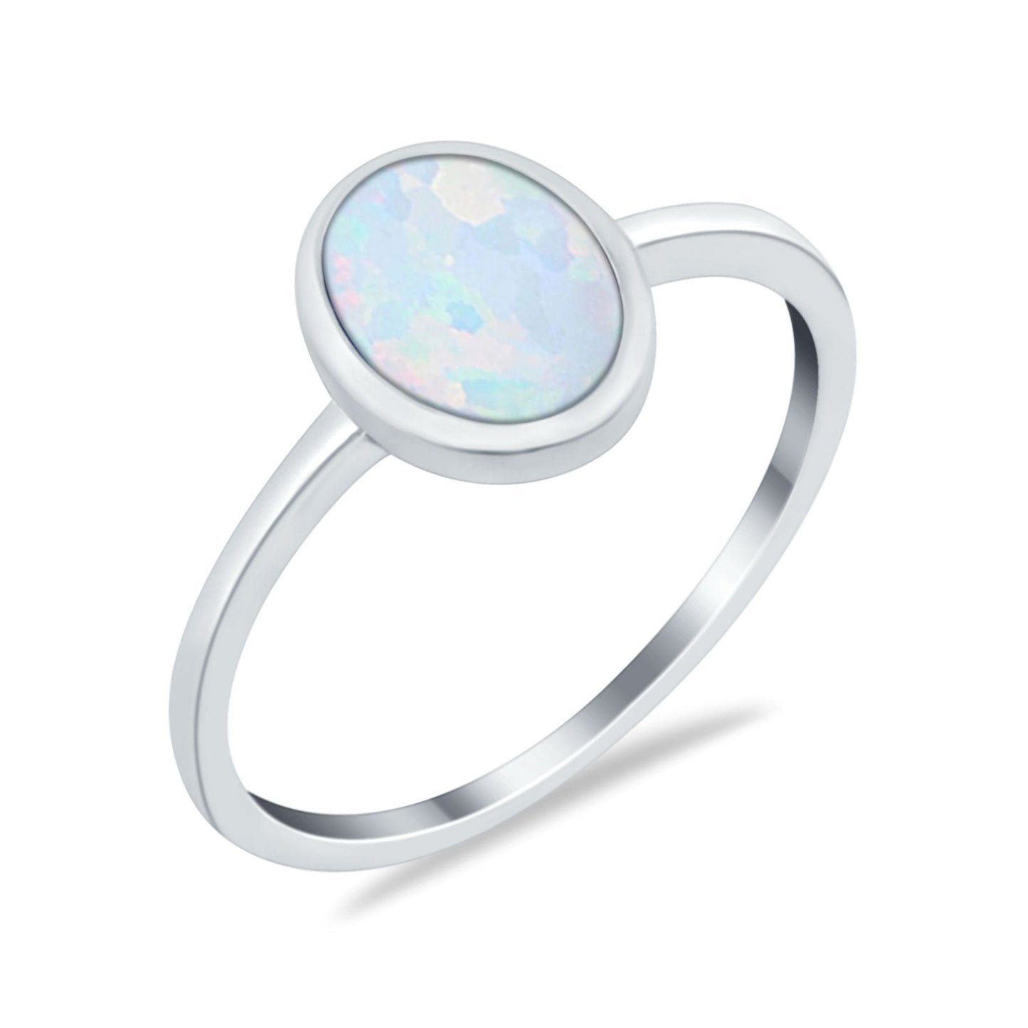 Solitaire Oval Lab Created White Opal Stone Thumb Ring