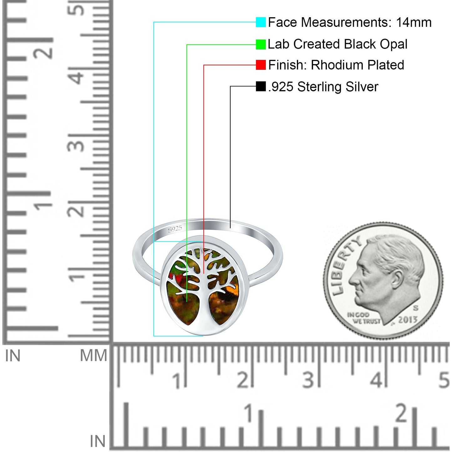 Oval Lab Created Black Opal Tree Of Life Ring