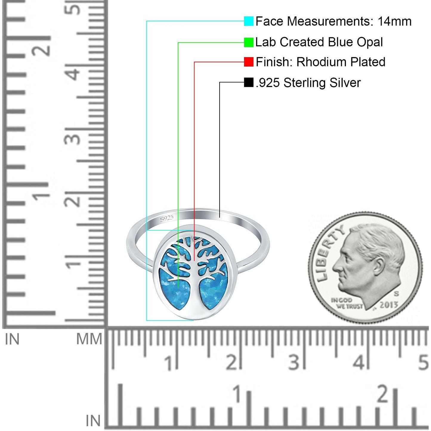 Oval Lab Created Blue Opal Tree Of Life Ring