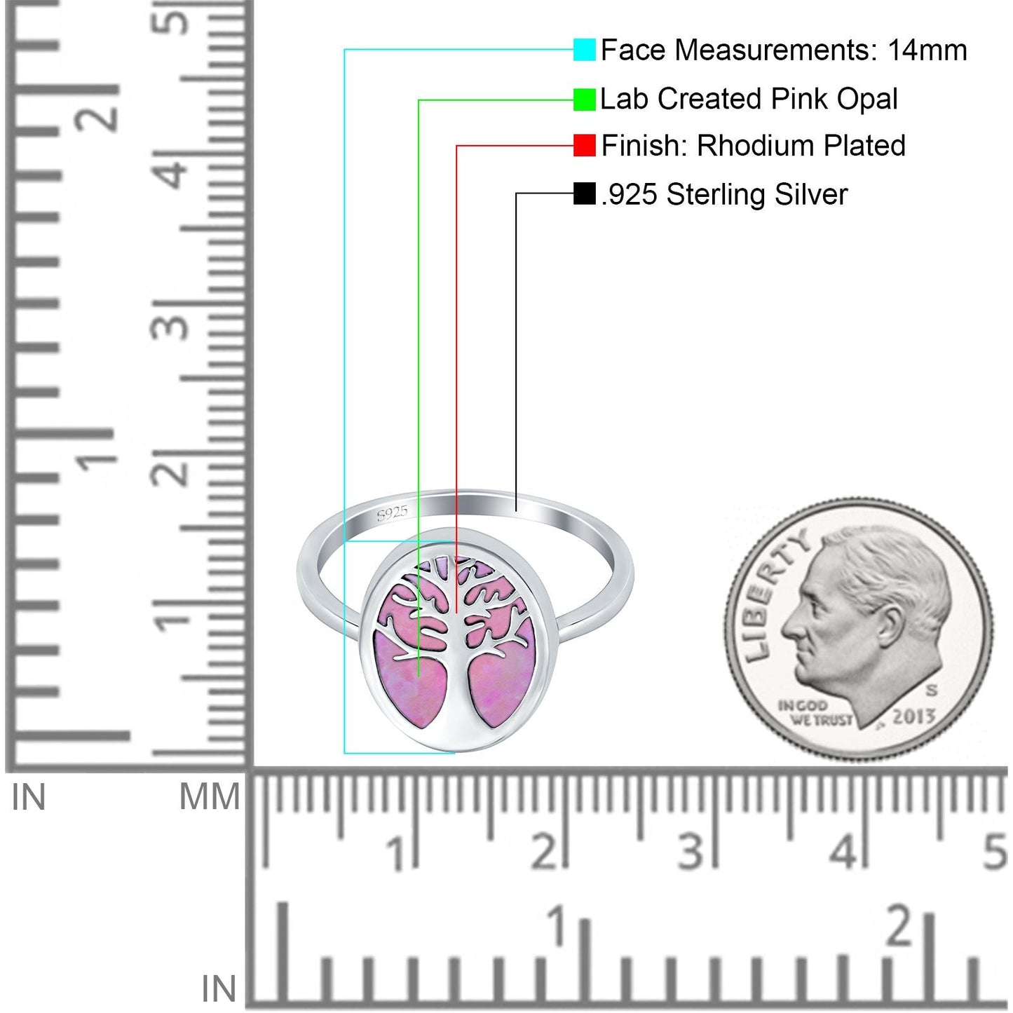 Oval Lab Created Pink Opal Tree Of Life Ring