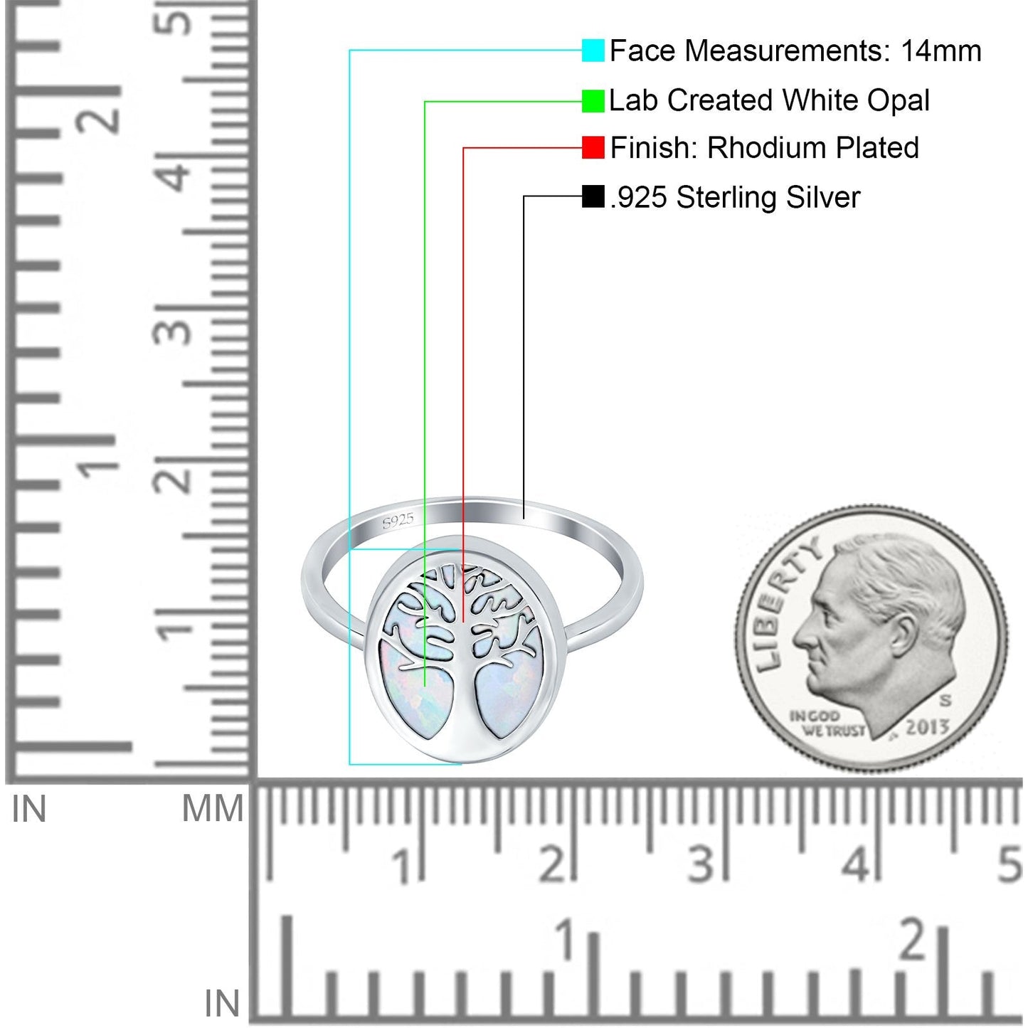 Oval Lab Created White Opal Tree Of Life Ring