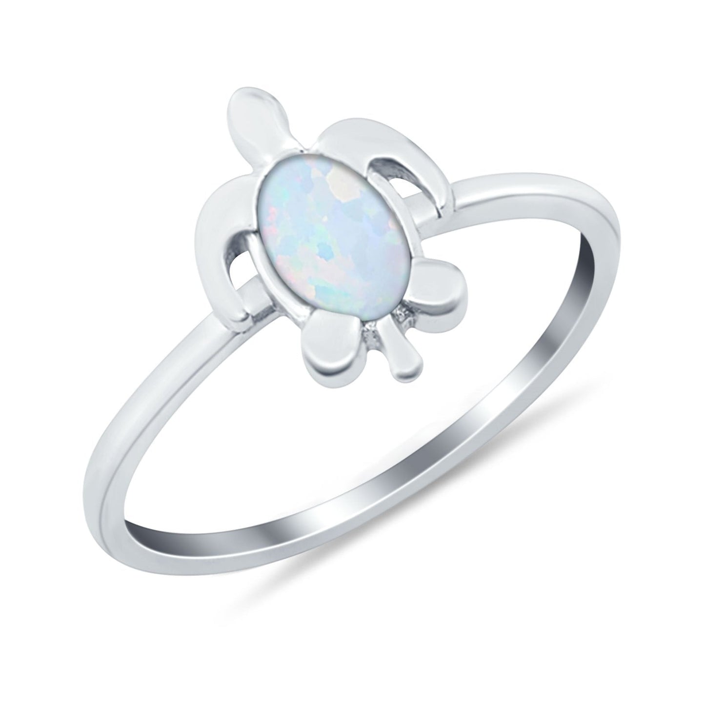 Turtle Lab Created White Opal Ring