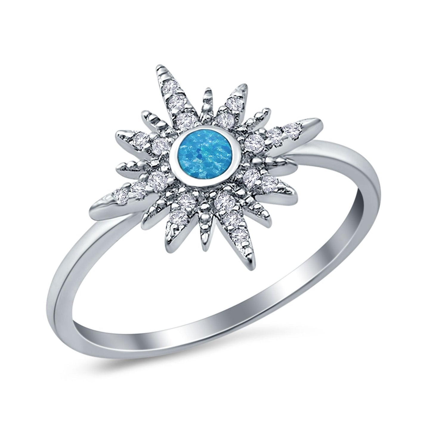 Cluster Starburst Opal Round Lab Created Blue Opal Ring