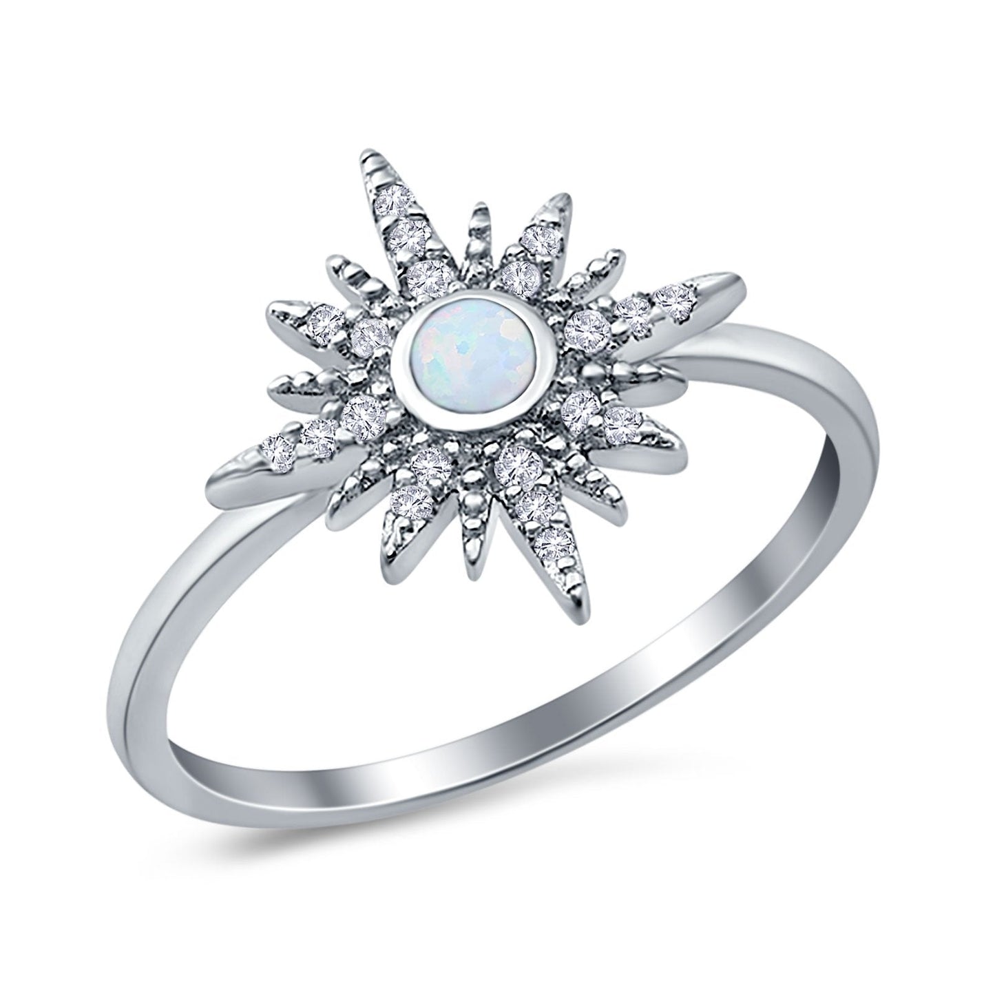 Cluster Starburst Opal Round Lab Created White Opal Ring