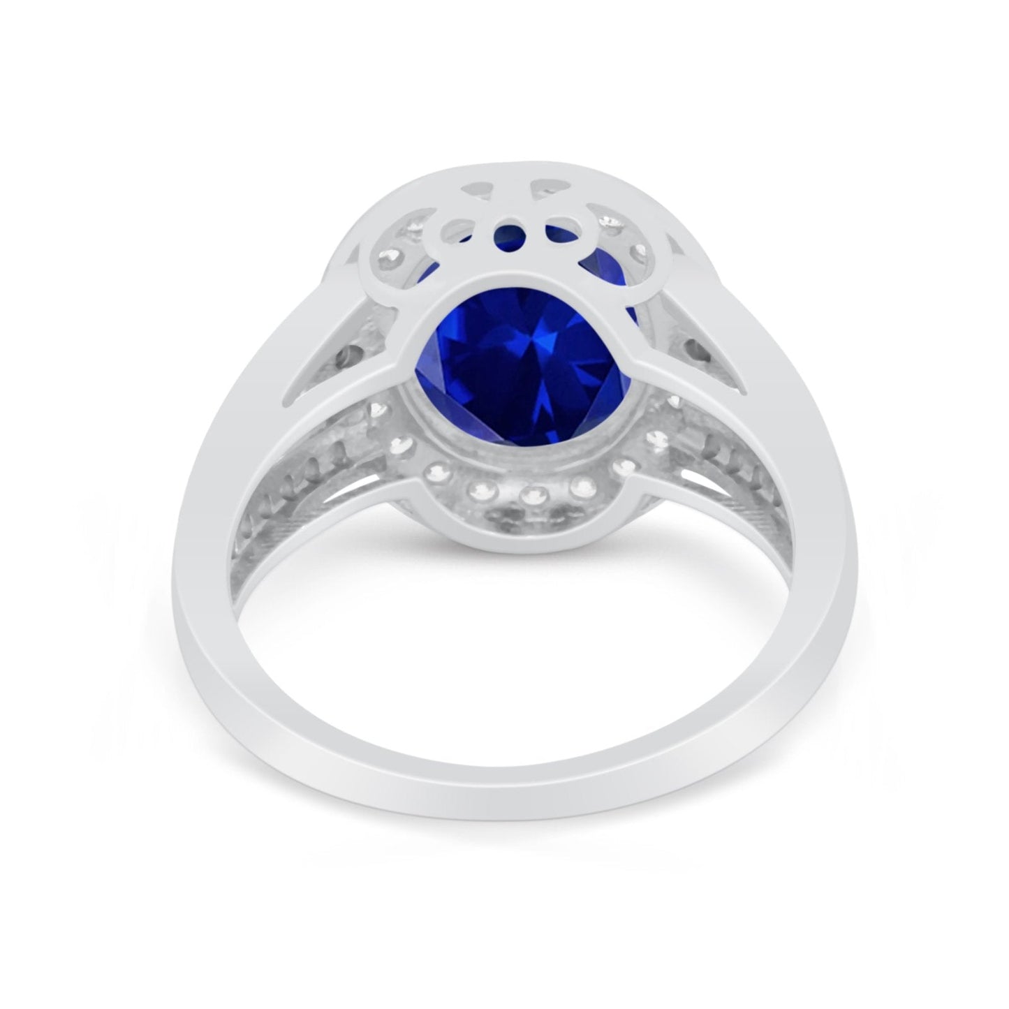 Art Deco Split Shank Engagement Bridal Ring Simulated Blue Sapphire CZ