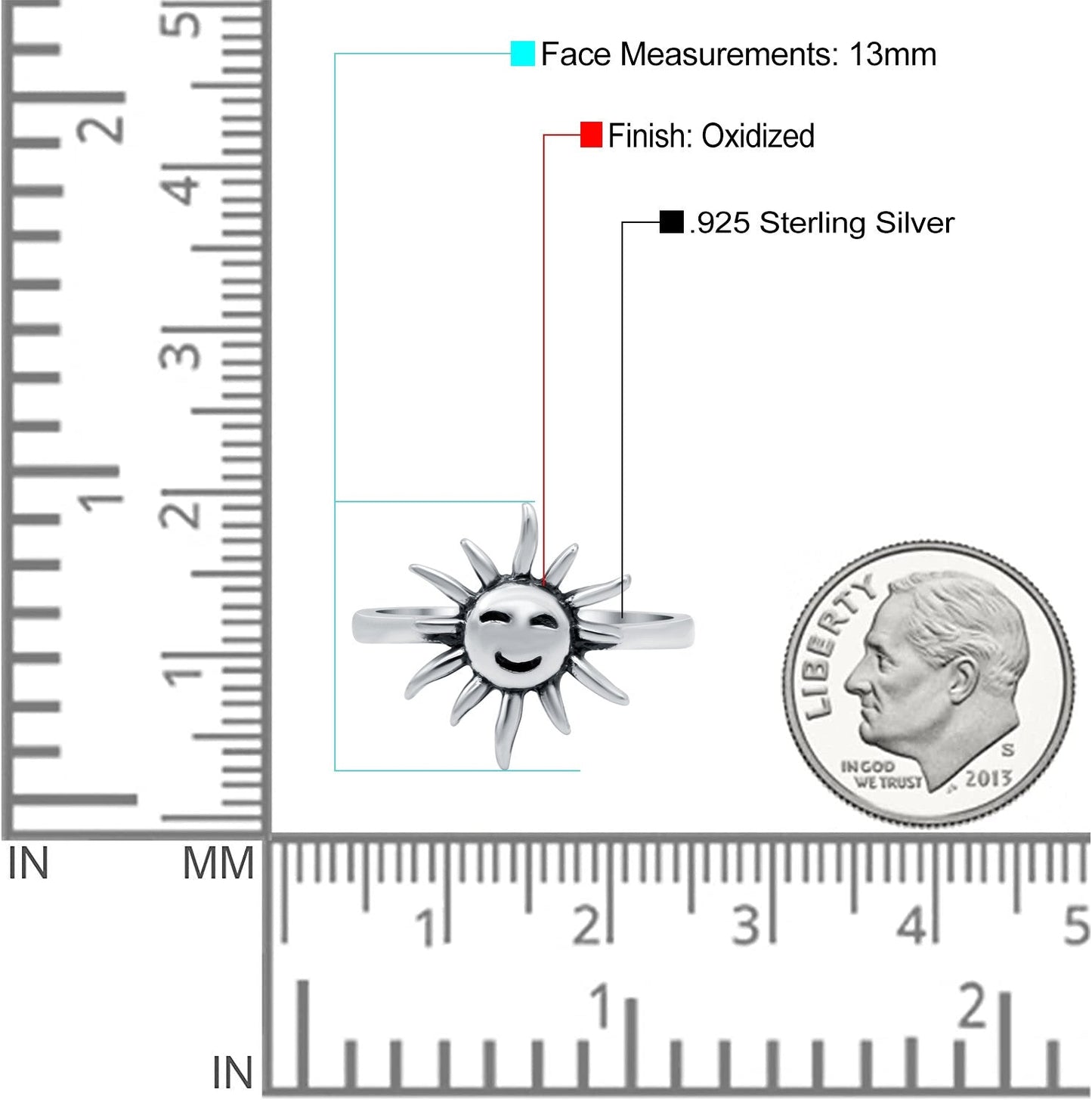 Smiling Sun Ring Oxidized Band (13mm)