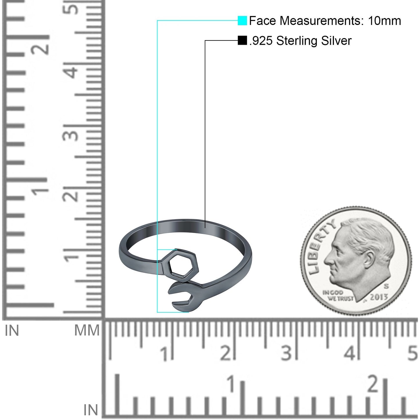 Mechanical Wrench Band Black Tone, Plain Ring