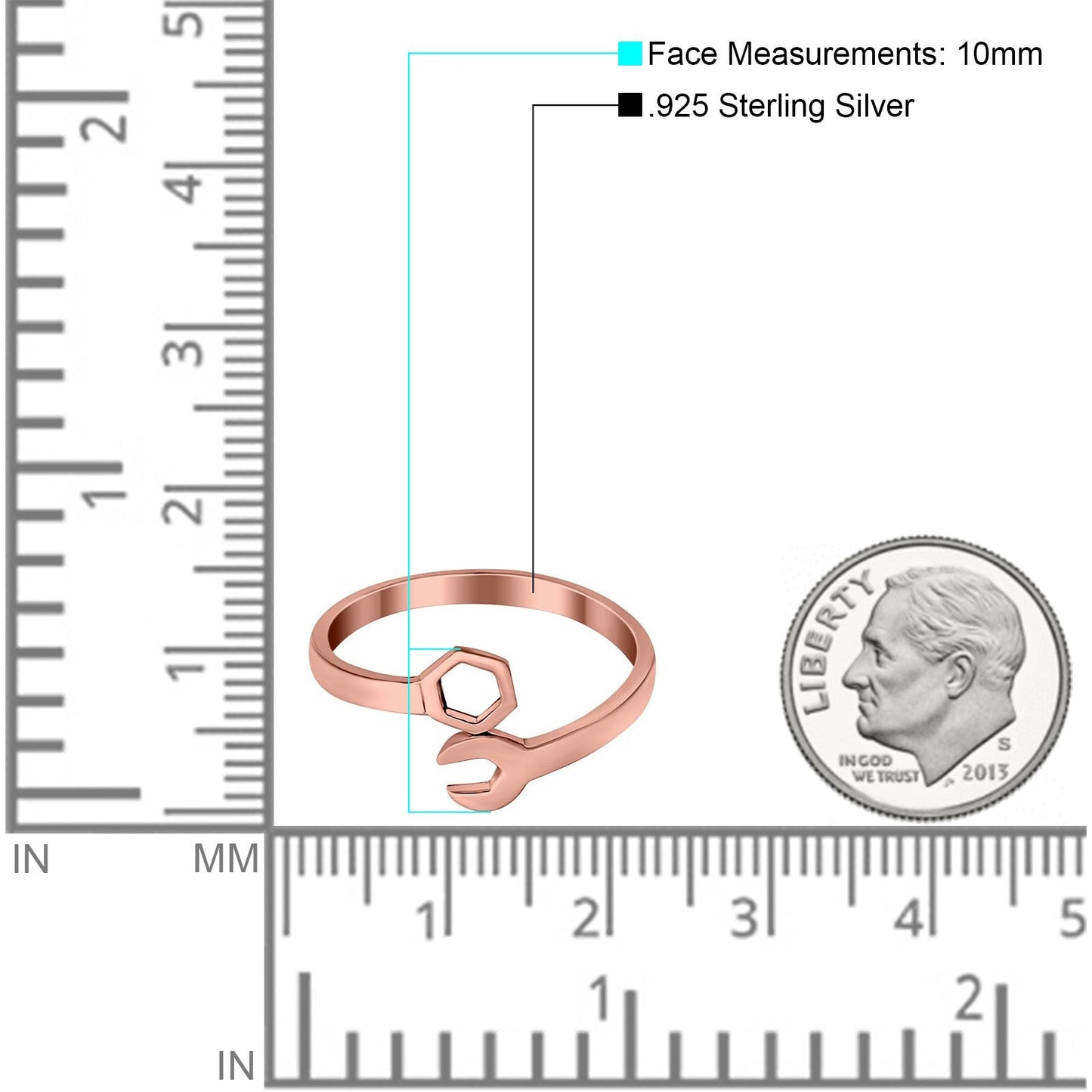 Mechanical Wrench Band Rose Tone, Plain Ring