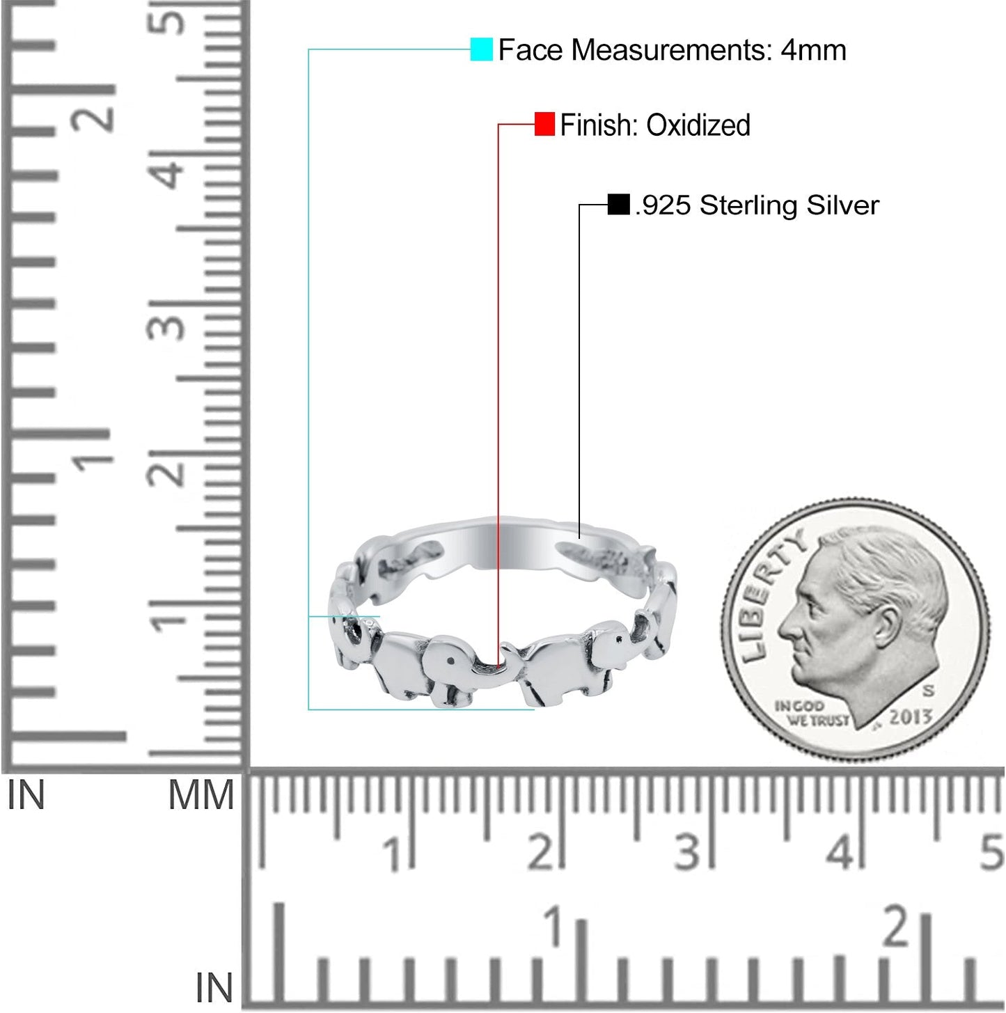 Elephants Oxidized Band Thumb Ring (4mm)